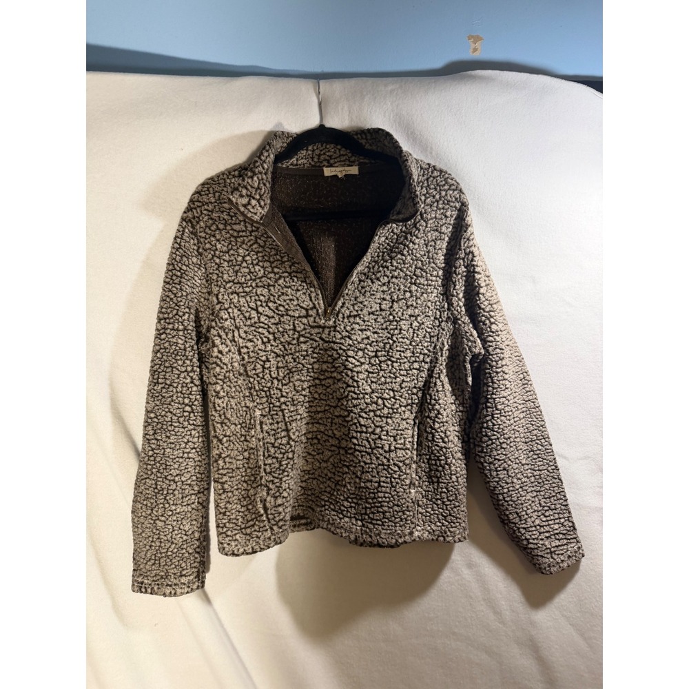 Linda Anderson Brown Sherpa Fleece Quarter Zip Pullover Sweater Womens Medium